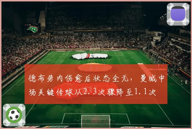 德布劳内伤愈后状态全无，曼城中场关键传球从2.3次骤降至1.1次